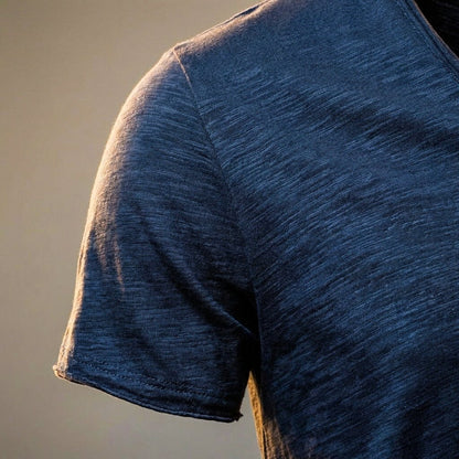 Men's Cotton T-Shirt with V-Neck for Casual Summer Wear