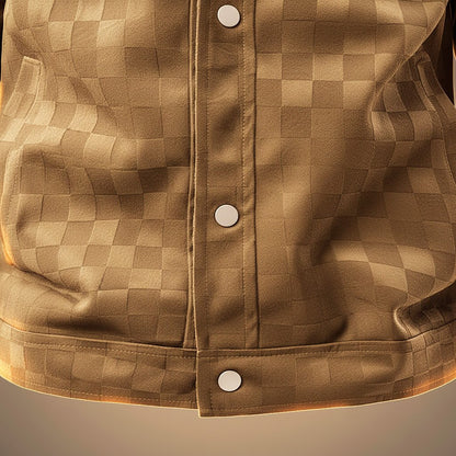Men's Checkered Suede Jacket with Point Collar for Outerwear