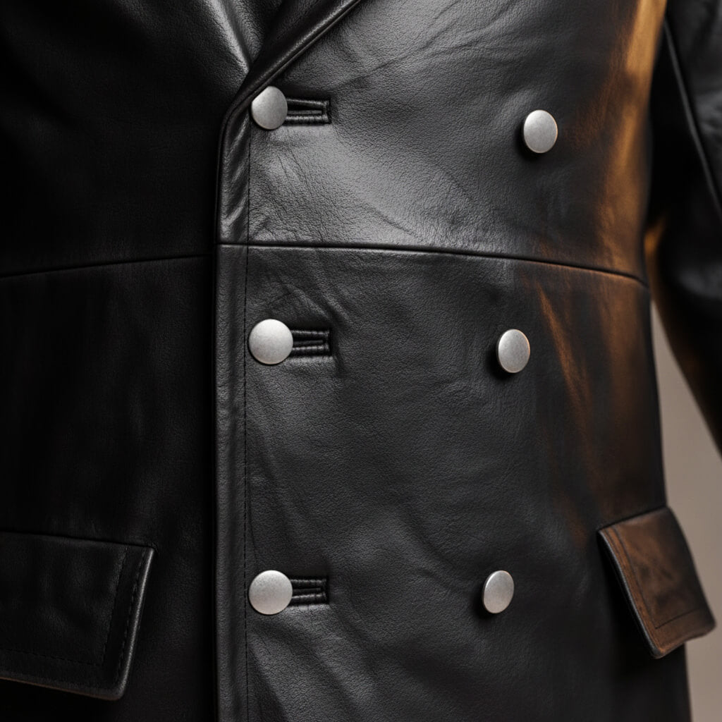 Men's Leather Overcoat with double-breasted for winter