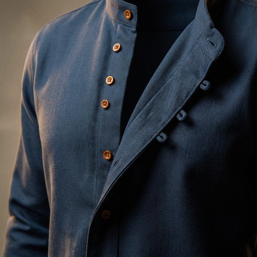 Men's Cotton Linen Shirt with Mandarin Collar for Smart-Casual