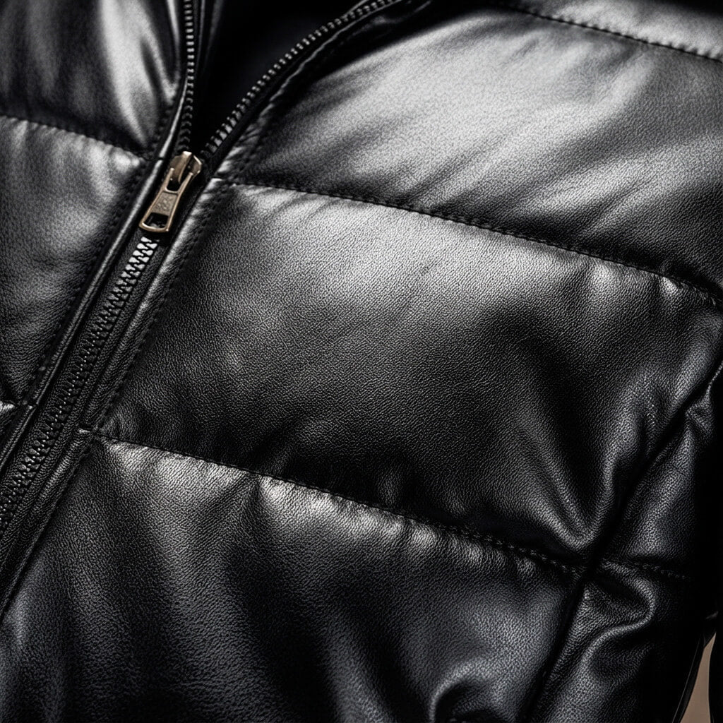 Men's Quilted Leather Jacket with Shearling Collar for Winter