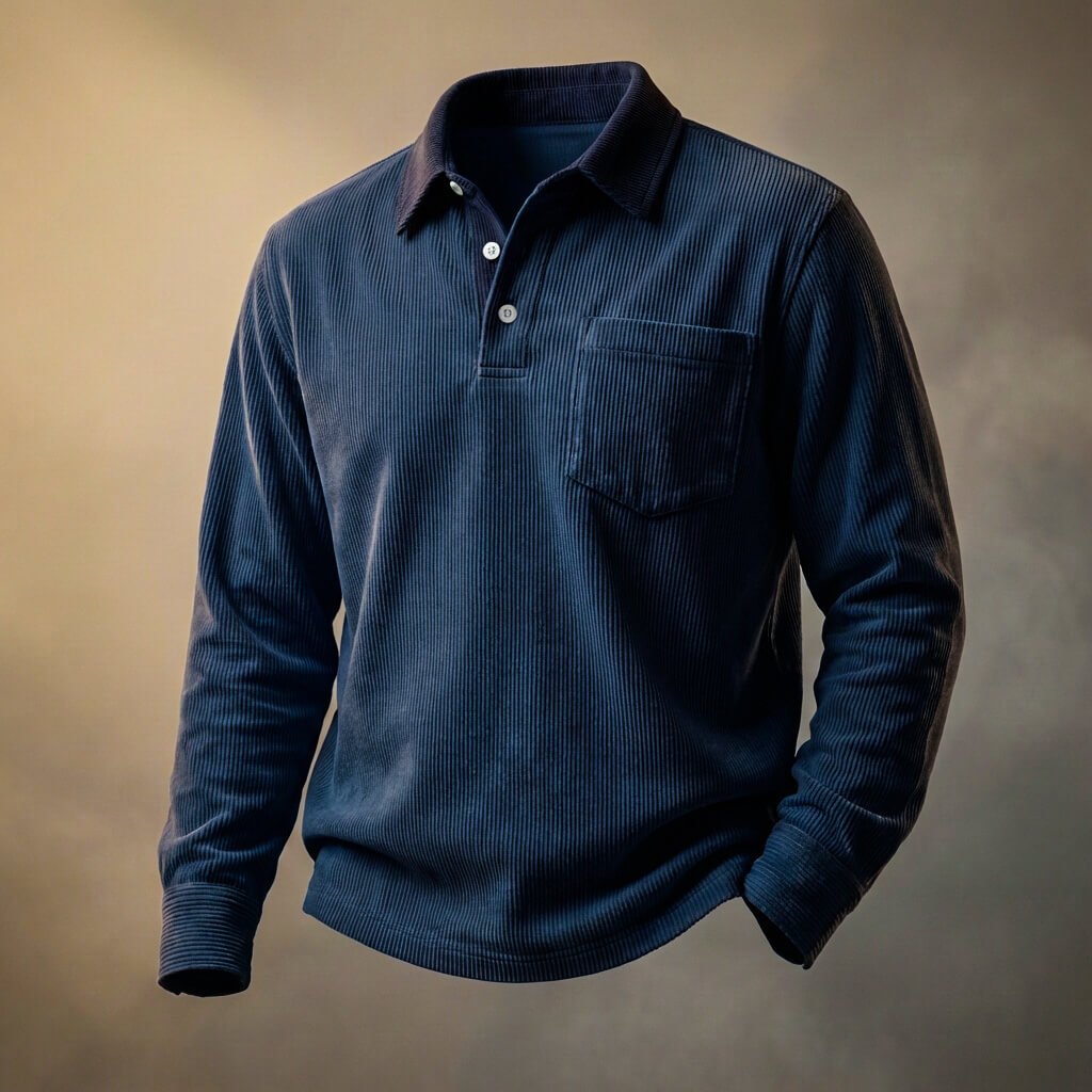 Men's Corduroy Polo with Chest Pocket for Casual Wear