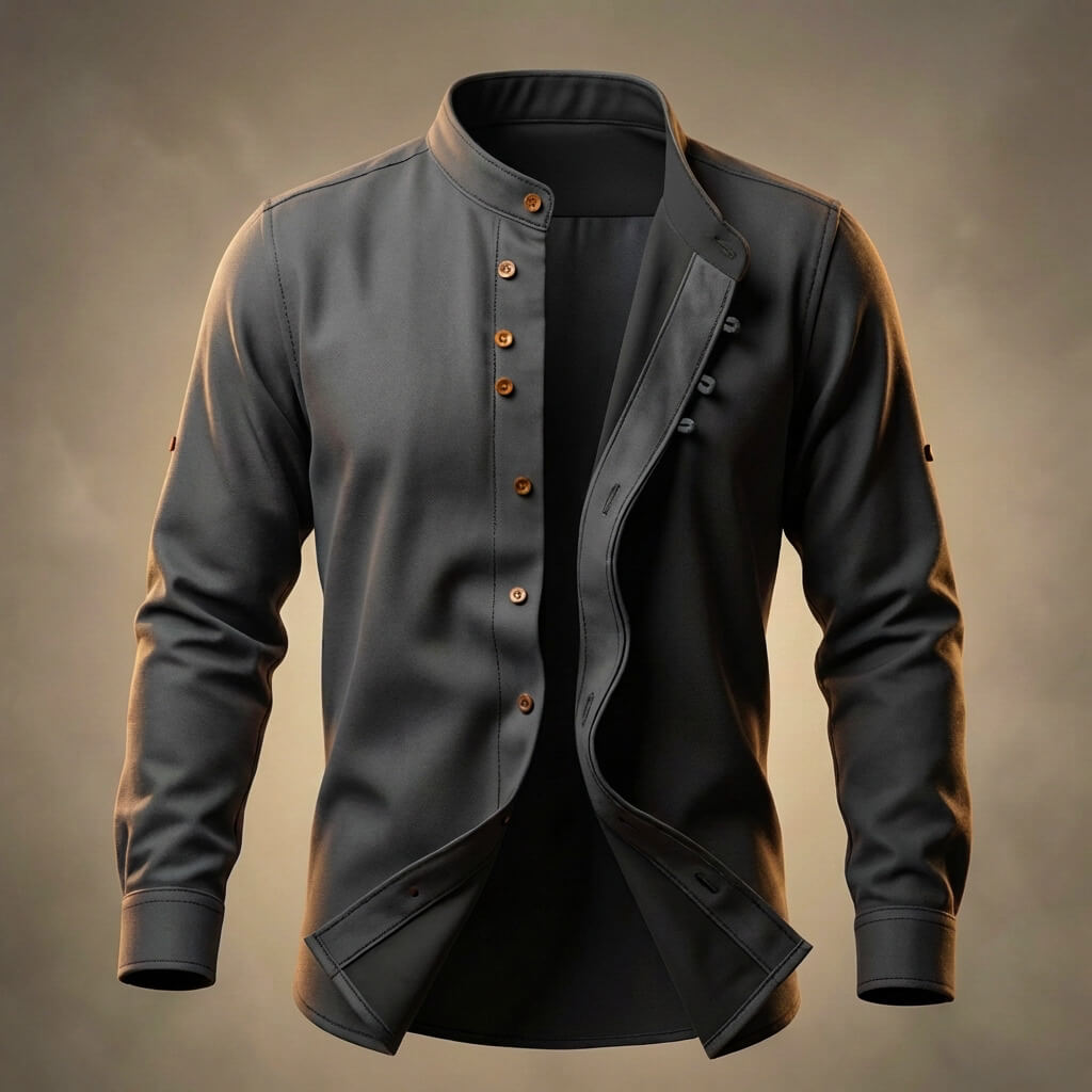 Men's Cotton Linen Shirt with Mandarin Collar for Smart-Casual