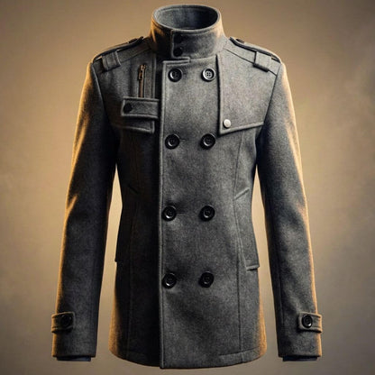 Men's Virgin Wool Coat with Stand Collar for Smart Workwear