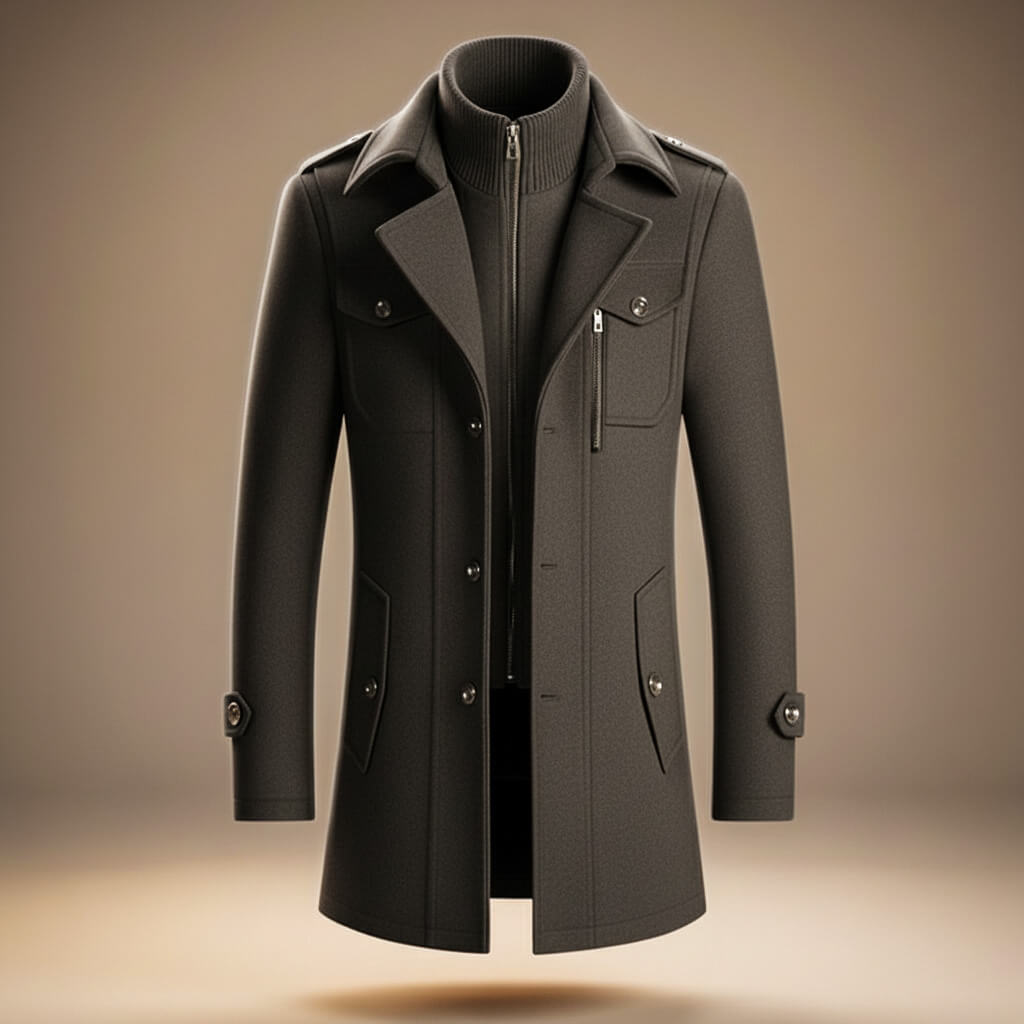 Men's Virgin Wool Coat with Structured Collar for Officewear