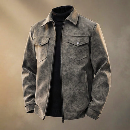 Men's Retro Leather Jacket with Aged Patina for Classic Look