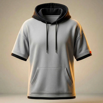 Men's Hooded T-Shirt with Front Kangaroo Pocket for Summer