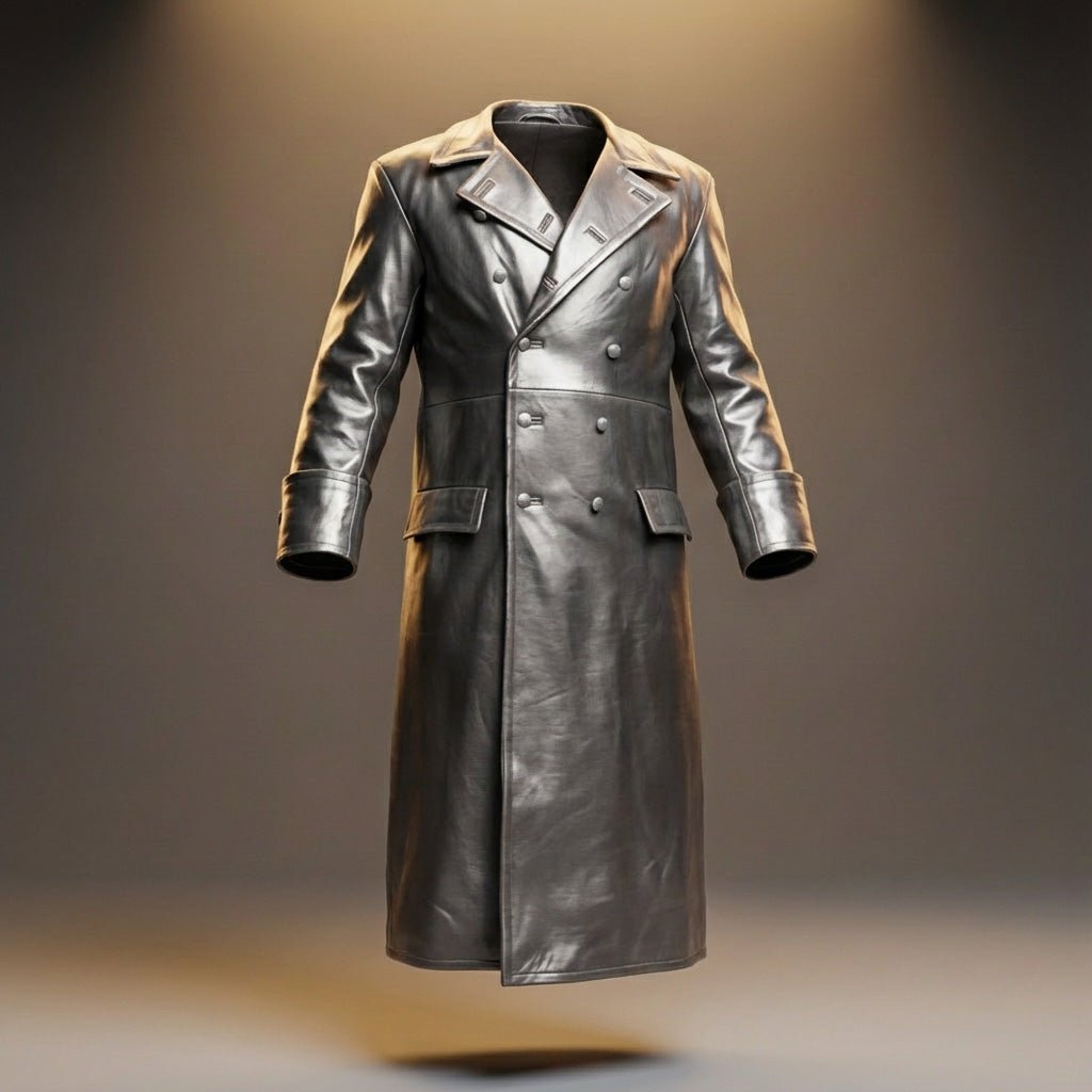 Men's Leather Overcoat with double-breasted for winter