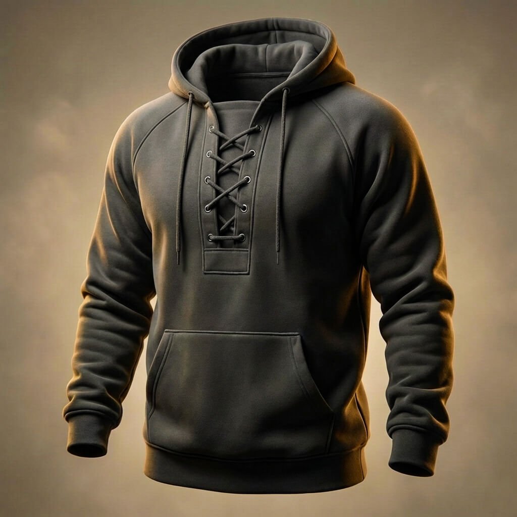 Men's Hoodie with Unique Lace-up Front for Everyday Wear