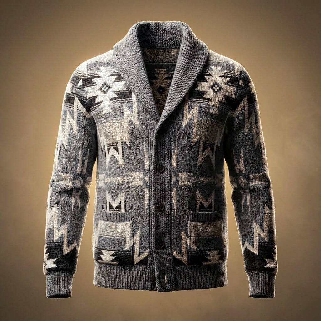 Men's Knit Wool Cardigan with Shawl Collar for Winter
