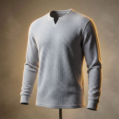 Men's Waffle Knit Shirt with V-Neck for Everyday Wear
