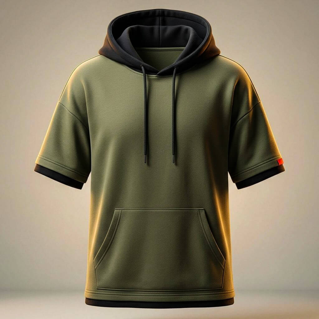 Men's Hooded T-Shirt with Front Kangaroo Pocket for Summer