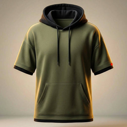 Men's Hooded T-Shirt with Front Kangaroo Pocket for Summer