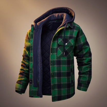 Men's Hooded Plaid Jacket with Quilted Lining for Winter
