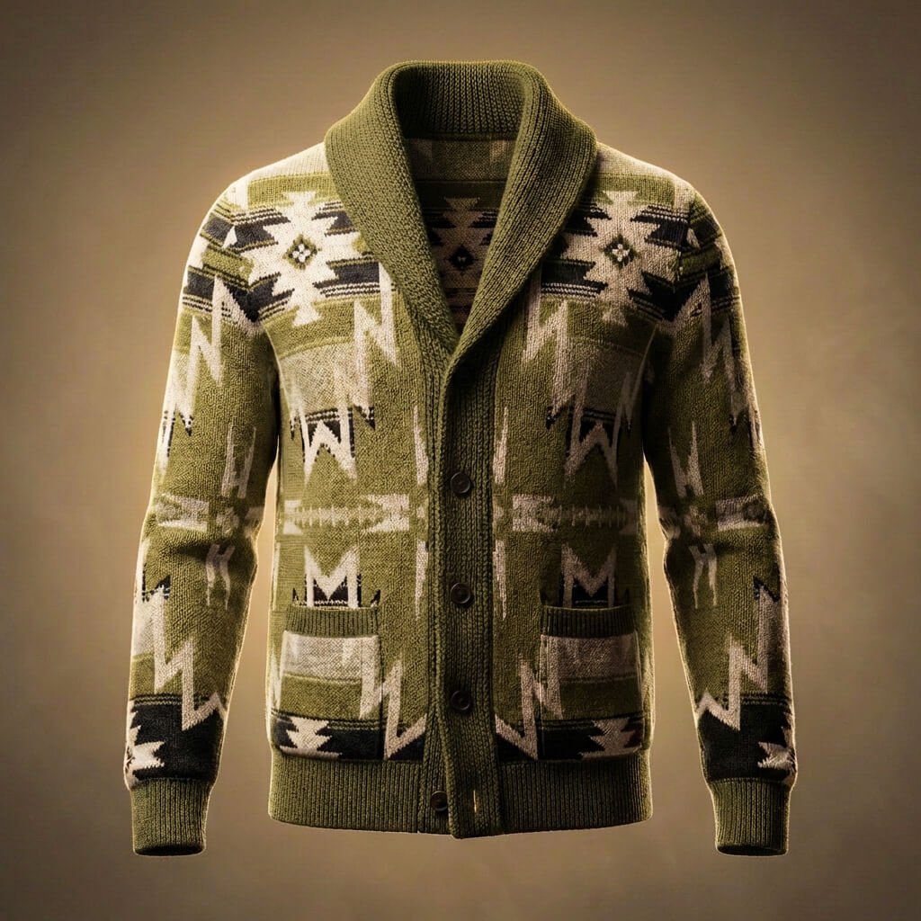 Men's Knit Wool Cardigan with Shawl Collar for Winter