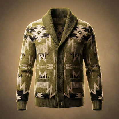 Men's Knit Wool Cardigan with Shawl Collar for Winter