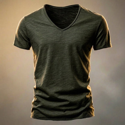 Men's Cotton T-Shirt with V-Neck for Casual Summer Wear
