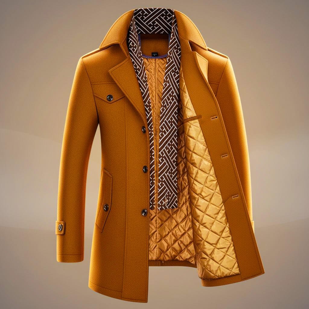 Men's Virgin Wool Coat with Detachable Scarf for Formal wear
