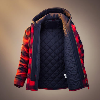 Men's Hooded Plaid Jacket with Quilted Lining for Winter