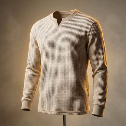 Men's Waffle Knit Shirt with V-Neck for Everyday Wear