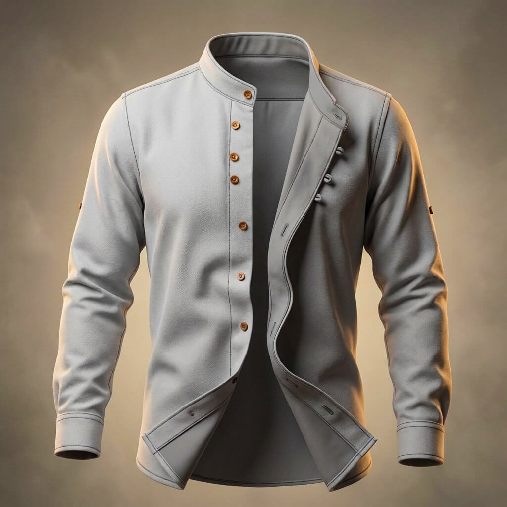 Men's Cotton Linen Shirt with Mandarin Collar for Smart-Casual