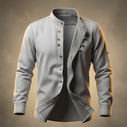 Men's Cotton Linen Shirt with Mandarin Collar for Smart-Casual
