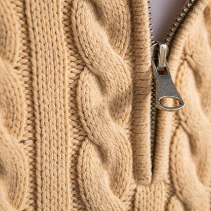 Men's Cable Knit Sweater with Zip-Up for Smart Casual - casual sweater