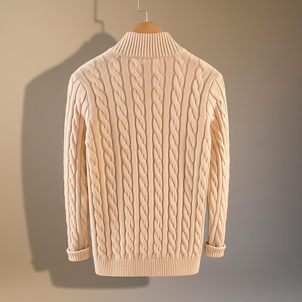 Men's Cable Knit Sweater with Zip-Up for Smart Casual - casual sweater