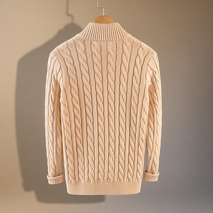 Men's Cable Knit Sweater with Zip-Up for Smart Casual - casual sweater