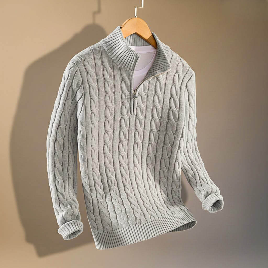 Men's Cable Knit Sweater with Zip-Up for Smart Casual - casual sweater