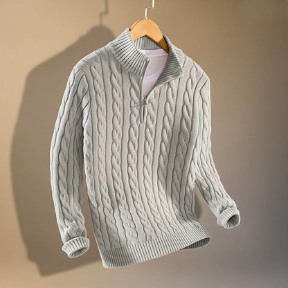 Men's Cable Knit Sweater with Zip-Up for Smart Casual - casual sweater