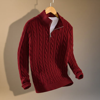 Men's Cable Knit Sweater with Zip-Up for Smart Casual - casual sweater