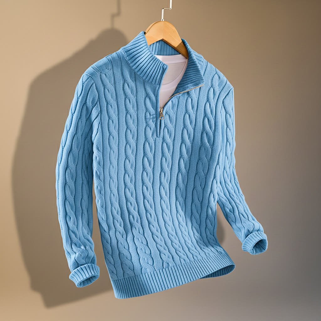 Men's Cable Knit Sweater with Zip-Up for Smart Casual - casual sweater