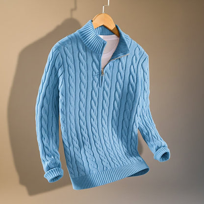 Men's Cable Knit Sweater with Zip-Up for Smart Casual - casual sweater