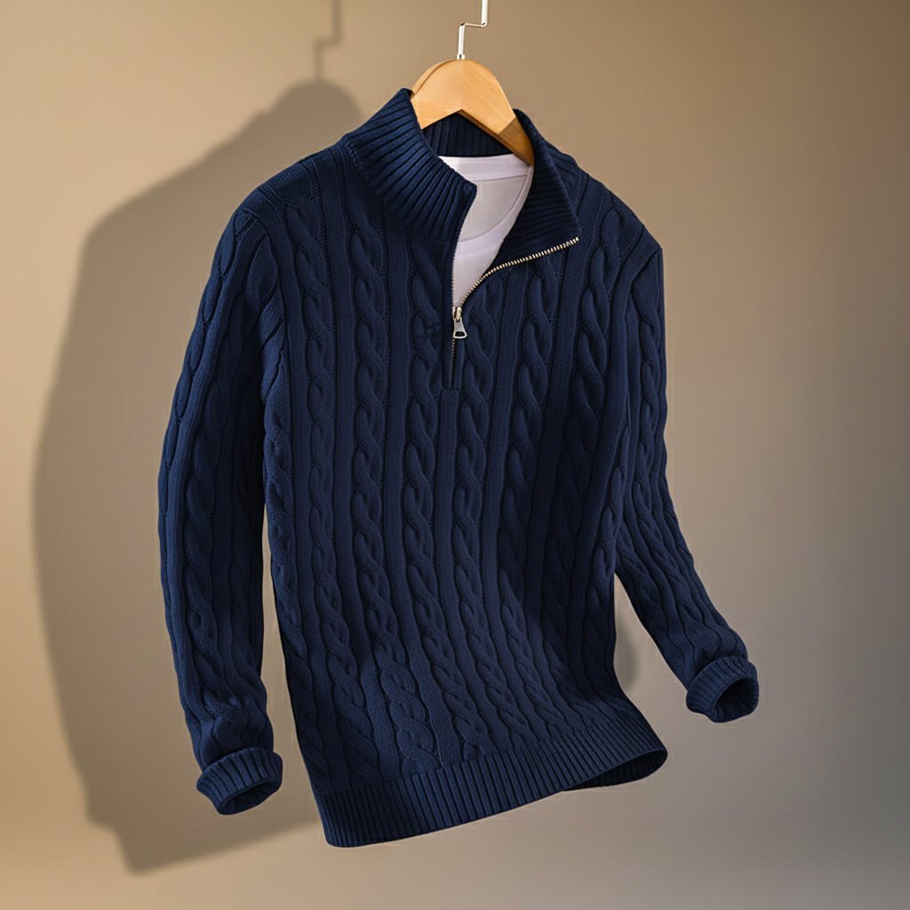 Men's Cable Knit Sweater with Zip-Up for Smart Casual - casual sweater