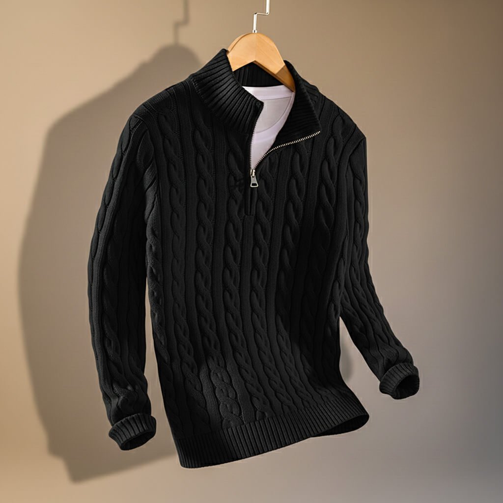 Men's Cable Knit Sweater with Zip-Up for Smart Casual - casual sweater