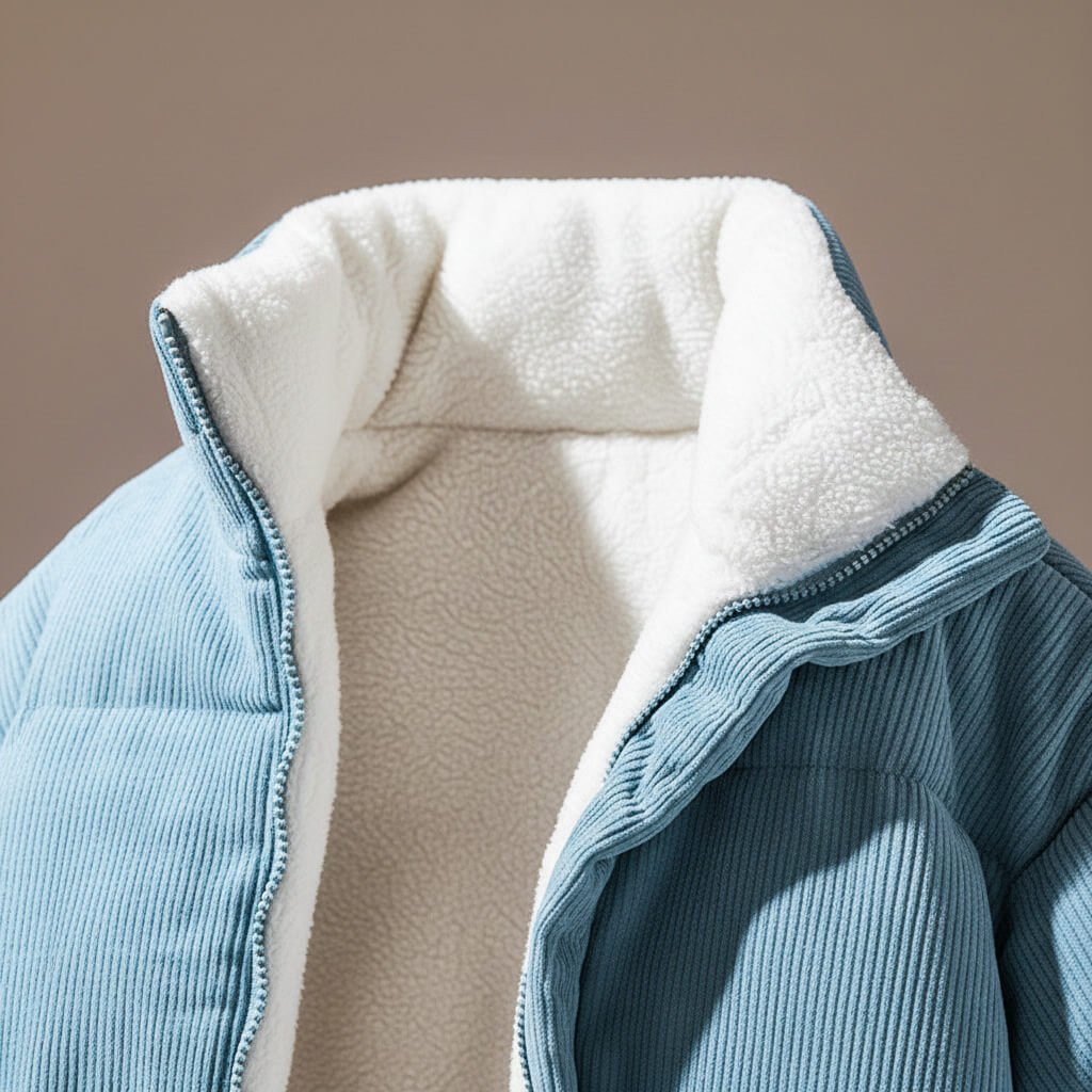 Men's Corduroy Jacket with Rib Texture for Cold Weather - Casual Puffer Jacket