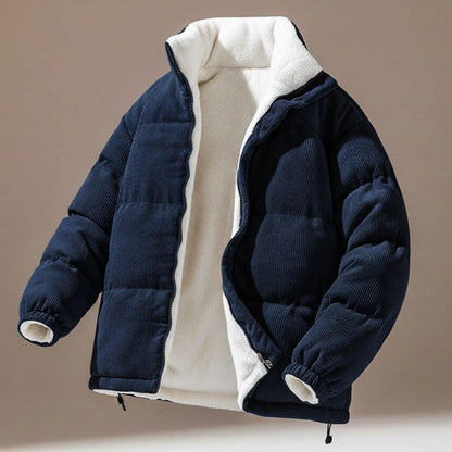 Men's Corduroy Jacket with Rib Texture for Cold Weather - Casual Puffer Jacket