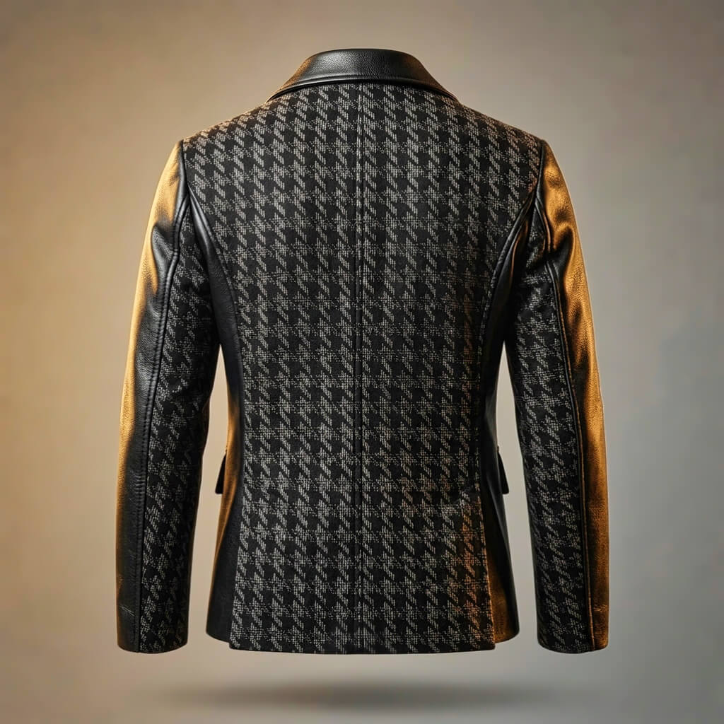 Men's Leather Blazer with Houndstooth for Smart-Casual - Blazers