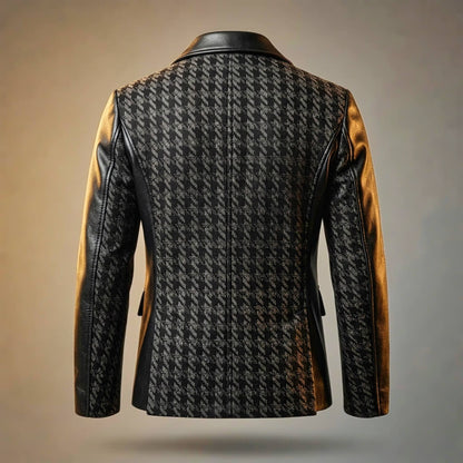 Men's Leather Blazer with Houndstooth for Smart-Casual - Blazers
