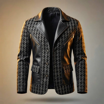 Men's Leather Blazer with Houndstooth for Smart-Casual - Blazers
