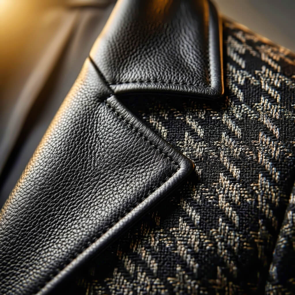 Men's Leather Blazer with Houndstooth for Smart-Casual - Blazers