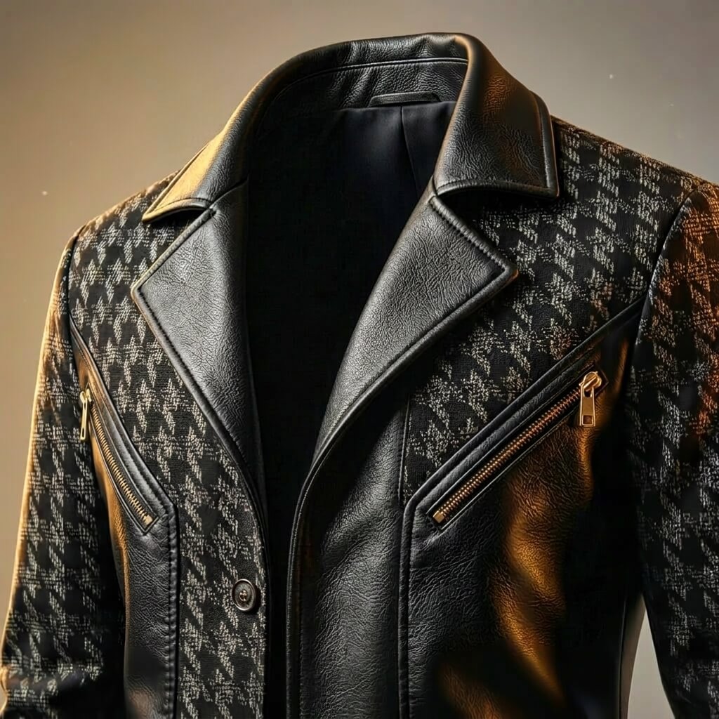 Men's Leather Blazer with Houndstooth for Smart-Casual - Blazers
