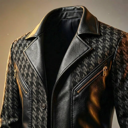 Men's Leather Blazer with Houndstooth for Smart-Casual - Blazers