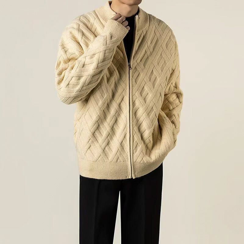 Men's Premium Angora Jacket with Diamond Knit for Cold Days - kinit sweater