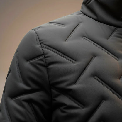 Men's Quilted Down Jacket with Geometric Quilt for Winter - Casual Puffer Jacket