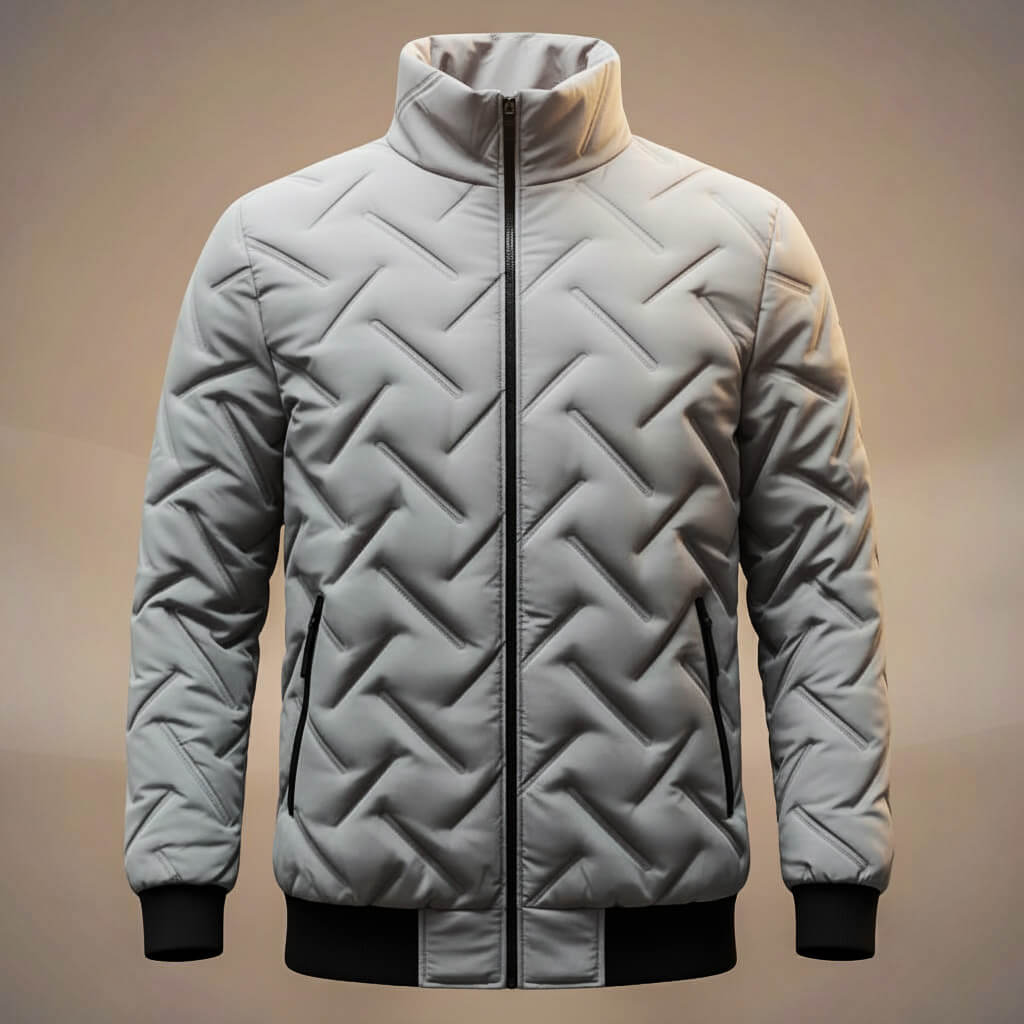 Men's Quilted Down Jacket with Geometric Quilt for Winter - Casual Puffer Jacket