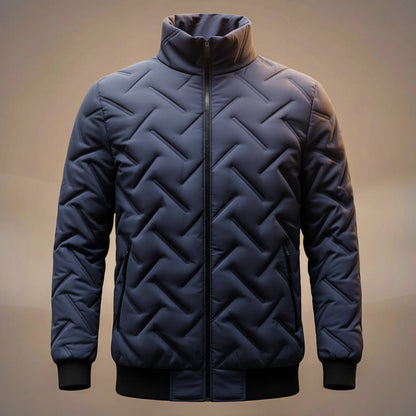 Men's Quilted Down Jacket with Geometric Quilt for Winter - Casual Puffer Jacket