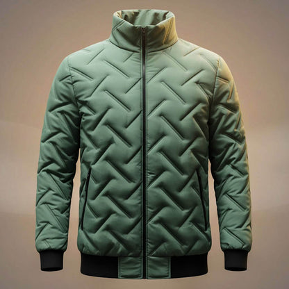 Men's Quilted Down Jacket with Geometric Quilt for Winter - Casual Puffer Jacket