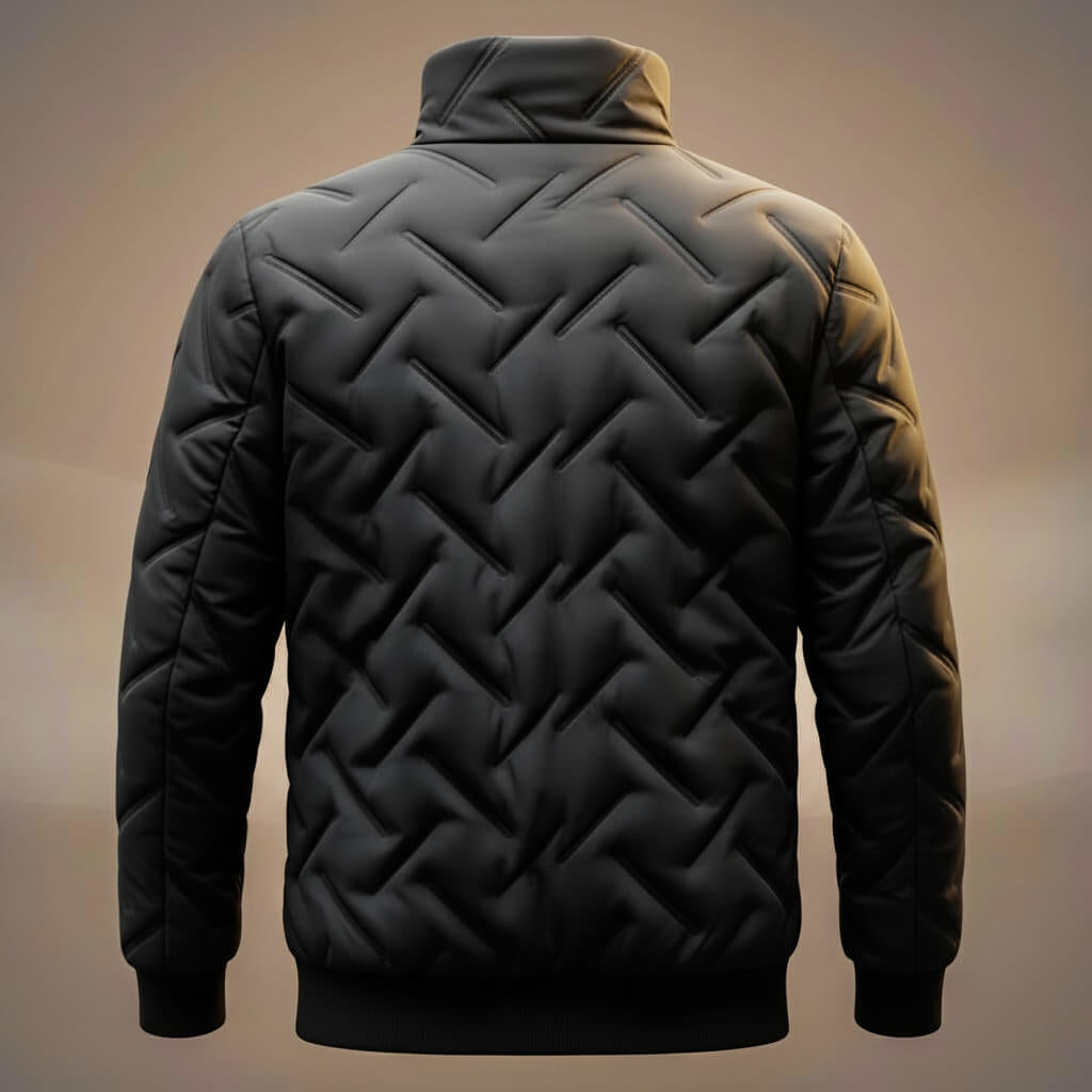 Men's Quilted Down Jacket with Geometric Quilt for Winter - Casual Puffer Jacket